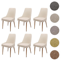 Mendler Lot de 6 chaises de salle à manger HWC-O27, chaise de cuisine rembourrée Chaise, tissu/textile (280g/m²) métal ~ beige
