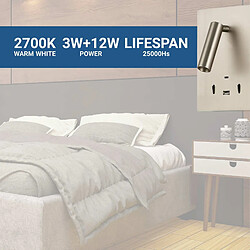 Barcelona LED Applique murale "CLAUDI" - 3W + 12W - 2700K - USB+USB-C