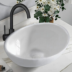 Lavabo de salle de bain NETTLIFE, vasque à poser ovale effet lotus, blanc