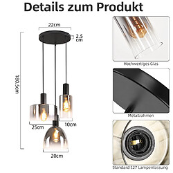 NETTLIFE Lampe à Suspension Pour Table à Manger Vintage En Verre Gris Fumé E27 Réglable En Hauteur Pour Salon