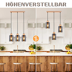 NETTLIFE Suspension en bois pour table à manger vintage 3 flammes E27 lampe de salle à manger industrielle