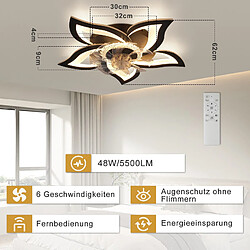 Acheter Ventilateur de plafond LED NETTLIFE avec éclairage 48 W Noir Silencieux Télécommande Intensité variable 3 températures de couleur Minuterie 6 vitesses