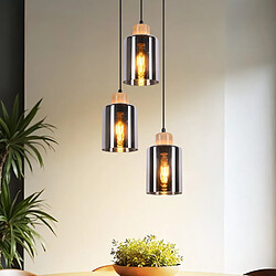 NETTLIFE Suspension en bois pour table à manger vintage 3 flammes E27 lampe de salle à manger industrielle