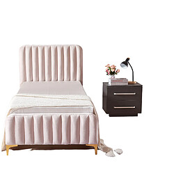 Homy France Lit 1 place velours sommier inclus 90x190 cm FAYE