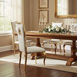 Homy France Lot de 4 Chaises Baroque ROYAL Gold Simili Blanc