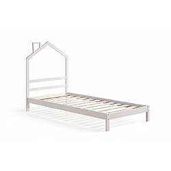 Homy France Lit enfant cabane métal blanc 90x190 cm avec sommier MONTEIRO