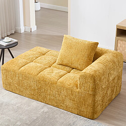 OKWISH Canapé 1 place, canapé droit rembourré avec poches pour accoudoirs, sans assemblage, tissu chenille, jaune