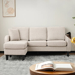 OKWISH Canapé d'angle, canapé 3 places, tissu en coton et lin, pieds en plastique, pour salon, appartement et bureau, beige pas cher