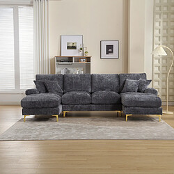 OKWISH Canapé 4 places Canapé gris en chenille avec 2 sièges inclinables, pour salon, chambre, bureau, appartement, villa, salon