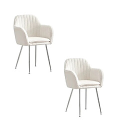 Homy France Lot de 2 chaises Chic KANVAS en velours blanc doudou pieds Chromés