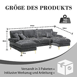 Acheter OKWISH Canapé 4 places Canapé gris en chenille avec 2 sièges inclinables, pour salon, chambre, bureau, appartement, villa, salon