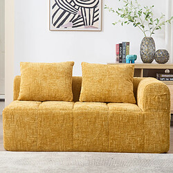 OKWISH Canapé 2 place, canapé droit rembourré avec poches pour accoudoirs, sans assemblage, tissu chenille, jaune