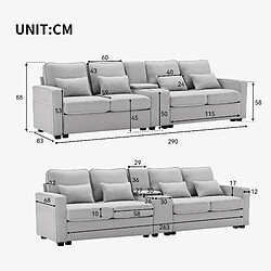 Acheter Okwish Canapé droit 4 places en lin - Blanc