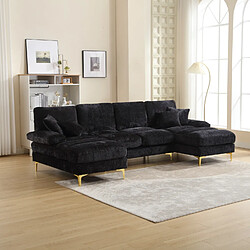 OKWISH Canapé 4 places Canapé noir en chenille avec 2 sièges inclinables, pour salon, chambre, bureau, appartement, villa, salon