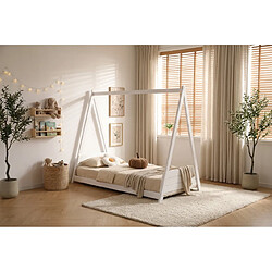 Acheter Homy France Lit enfant tipi bois blanc 90x190 cm avec sommier TIPI