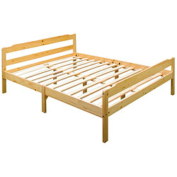 Homy France Lit double 140x190 cm pin naturel lattes sommier inclus DAVID