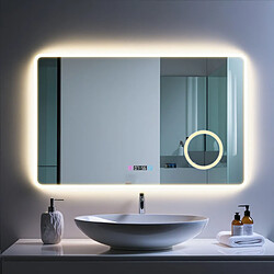 Miroir LED antibuée 100x60 avec zone grossissante X3 température de couleur réglable SANILAND