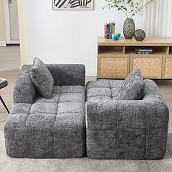 OKWISH Canapé 3 places, canapé d'angle en L avec 3 coussins, poches d'accoudoirs, sans assemblage, tissu chenille, gris