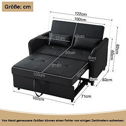 Acheter OKWISH Canapé convertible, canapé 2 places avec dossier réglable en 3 positions, poches d'accoudoirs, pieds en plastique, en PU hydrofuge, noir