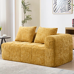 OKWISH Canapé 2 place, canapé droit rembourré avec poches pour accoudoirs, sans assemblage, tissu chenille, jaune