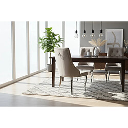 Homy France Lot 4 Chaises Salle à Manger Velours Moka Capitonnées Chrome ANNEAU