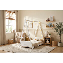 Avis Homy France Lit enfant tipi bois blanc 90x190 cm avec sommier TIPI