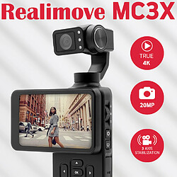 AgfaPhoto Gimbal Realimove MC3X + MicroSDXC UHS-I 128GB - Caméra Stabilisateur 3 Axes 4K Ultra HD, Écran Tactile Rotatif 3,5", 20 MP, Suivi de Visage, Vision Nocturne, Grand Angle 120°, Wi-FI - Noir