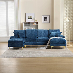 OKWISH Canapé 4 places Canapé bleu en chenille avec 2 sièges inclinables, pour salon, chambre, bureau, appartement, villa, salon