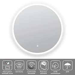 Miroir LED rond pour salle de bain de diamètre 120cm avec éclairage LED lumière froide SANILAND pas cher