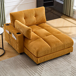 OKWISH Canapé rembouré, canapé jaune avec revêtement à rayures, avec accoudoirs, 2 porte-gobelets, 2 poches latérales, port USB, velours, pour salon, chambre