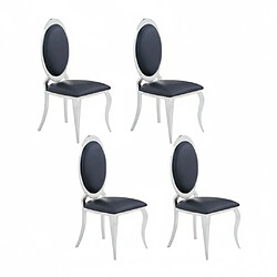 Homy France Lot de 4 chaises ANGEL baroque Chrome simili cuir noir