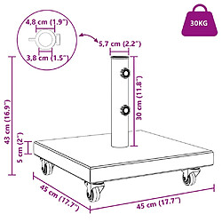 vidaXL Pied de parasol 30kg Noir Granite Carré pas cher
