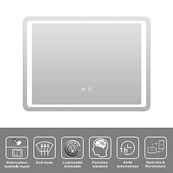 Miroir lumineux 120x70 pour salle de bain antibuée boutons tactiles lumière froide SANILAND pas cher