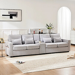 Okwish Canapé droit 4 places en lin - Blanc