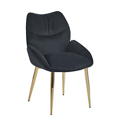 Homy France Lot de 2 chaises en velours Noir LOHA pied métal Gold