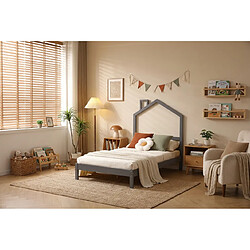 Avis Homy France Lit enfant cabane métal gris 90x190 cm avec sommier MONTEIRO