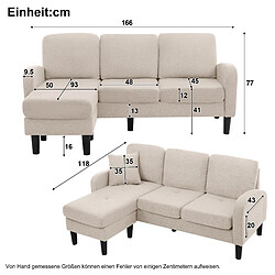 Acheter OKWISH Canapé d'angle, canapé 3 places, tissu en coton et lin, pieds en plastique, pour salon, appartement et bureau, beige