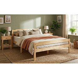 Homy France Lit double 140x190 cm pin naturel lattes sommier inclus DAVID