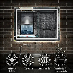 Avis Miroir lumineux 80x160 salle de bain antibuée bouton tactile installation réversible SANILAND