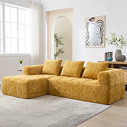 OKWISH Canapé 3 places, canapé d'angle en L avec 3 coussins, poches d'accoudoirs, sans assemblage, tissu chenille, jaune
