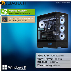Sedatech PC Gamer XL Vision • AMD Ryzen 7 9800X3D • RTX5060 • 32Go DDR5 • 2To SSD M.2 • Windows 11