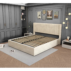 Homy France LIT COFFRE CAMILLE en velours BEIGE 180X200CM