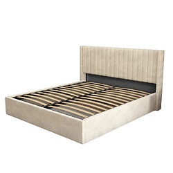 Homy France LIT COFFRE CAMILLE en velours BEIGE 160X200CM
