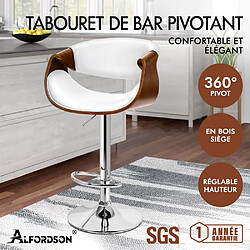 ALFORDSON 1x Tabouret de Bar Cuisine Pivot Chaise Bois Cuir Gas Lift Trice Blanc