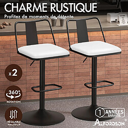 ALFORDSON 2x Tabourets de Bar Vérin à gaz Cuir Chaises Cuisine Cuir Pivotant Gloria Blanc