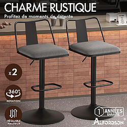 Alfordson Lot de 2 tabourets de bar pivotants - Gris