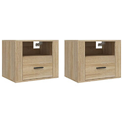 Decoshop26 Lot de 2 chevets muraux - Chêne