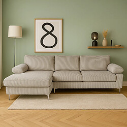 Concept Usine Canapé d'angle 4-5 places méridienne gauche velours côtelé beige GALWAY