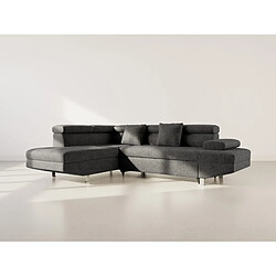 Bestmobilier Margaux - Canapé d'angle gauche 5 places convertible avec coffre et têtières réglables en velours texturé