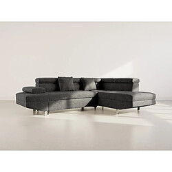 Bestmobilier Margaux - Canapé d'angle droit 5 places convertible avec coffre et têtières réglables en velours texturé